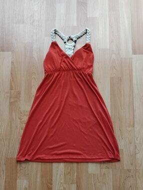 No Boundaries Coral Red Women's Junior Mini Dress with Crew Neck
